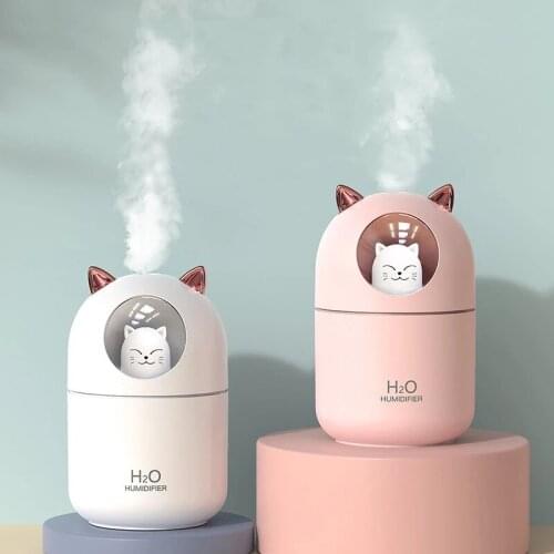 300ML USB Air Humidifier Ultrasonic Cooling Machine Atomizer with Colorful Lights Cute Cat Mini Aroma Diffuser Humidifier