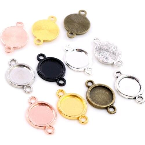50pcs 8 10mm Inner Size Classic 7 Colors Plated One Sided Double Hanging Simple Style Cabochon Base Setting Charms Pendant