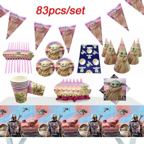 83pc Yoda Baby Theme Party Kids Supplies Paper Cup Plate Napkin Tablecloth Baby Shower Toy Story Party Decoration Banner Giftbag