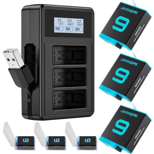 GoPro 9 Battery 2000mAh For Go Pro Hero 9 LCD Smart Charger 3 Ways Fast Charger For Go Pro Hero 9 Black Camera Accessories