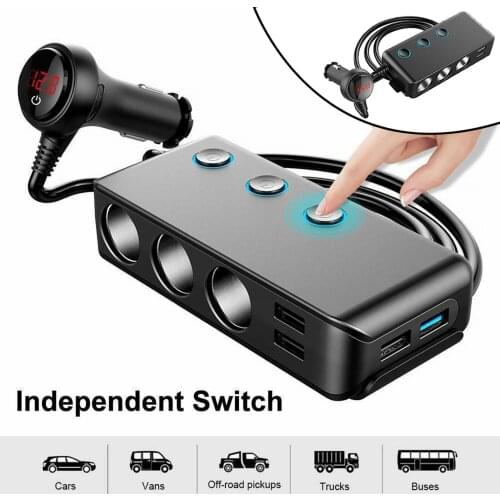 Auto Car Charger Cigarette Lighter Adapter ON-OFF 3-Socket Splitter Premium