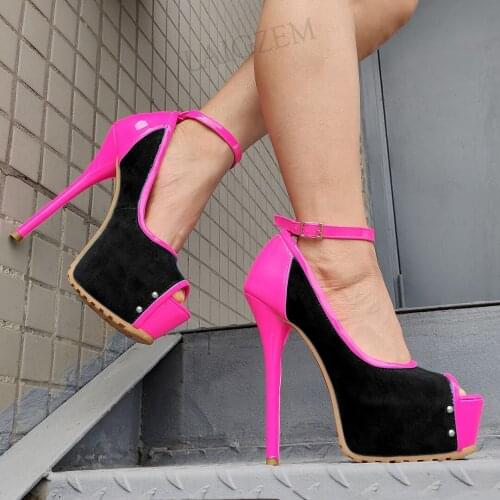 DOHBANER Women Sandals Patchwork Platform Thin High Heels Ankle Strap Daily Party Wedding Pumps Shoes Woman Big Size 41 45 48 52