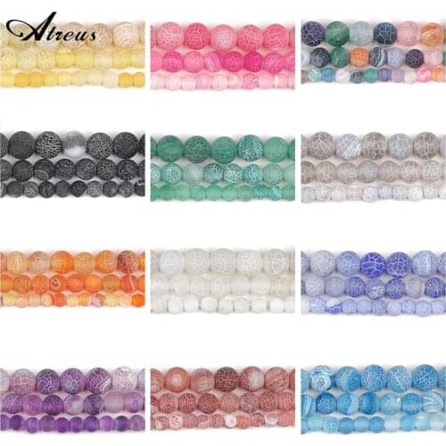 Natural Stone Beads Frost Blue Cracked Dream Fire Dragon Veins Agates Round Beads For Jewelry Making DIY Bracelet 6/8/10mm