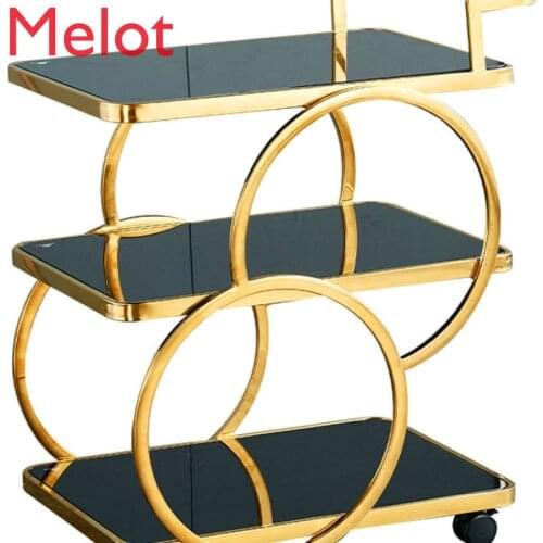 Tea Cart Stainless Steel Mobile Glass Dining Car Hotel Cart Cart Wine Cart Cake Cart Durable Light Luxury High Grade Delicate