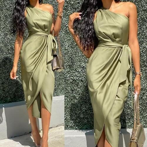 Women One Shoulder Ruched Dress Drawstring Night Out Bodycon Party Dress