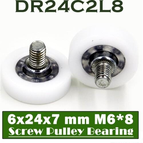 DR24C2L8 Screw Pulley Bearing 6*24*7 mm ( 2 PCS ) Doors and Windows Roller Mute Wheel POM 636 M6*8 Plastic Covered Bearings