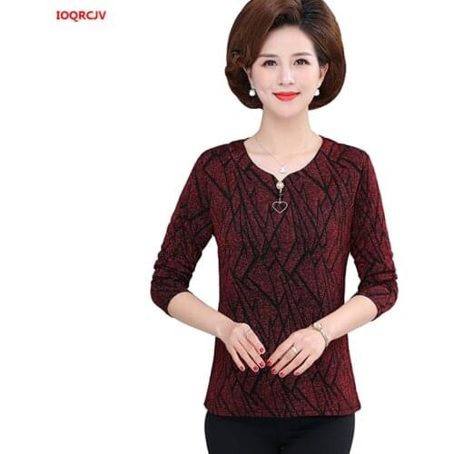 Middle Age Women T Shirt Spring Autumn Plus Size Tshirt 5XL Elegant Long Sleeve T-Shirt Fashion Female Mother Clothing Tops 1827
