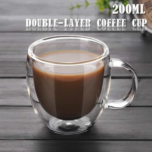 Double glass coffee cup, milk tea cup, heat-resistant double glass coffee cup with handle, transparent cup