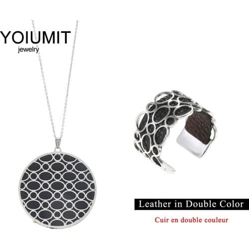 Cremo Simple Ring and Necklace set Stainless Steel Charm Rings For Women DIY Necklace Interchangeable Leather Jewelry set