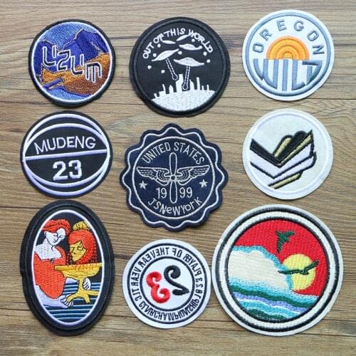 Round Shape UFO Number Painting Basketball Totem Icon Embroidery Applique Patch for Clothing DIY Sew up Badges on the Backpack