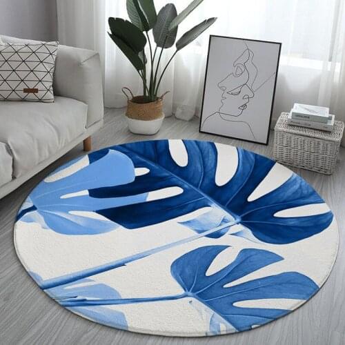 Size modern home decoration round carpet fashion plant leaf picture printing round floor mats living room bedroom floor mats non