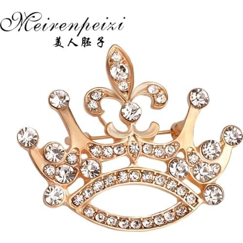 Men Women Brooches Pins Crystal Crown Queen Luxury Gold Color Pin Women Hats Scarf Suit Brooch Clothes Buckles