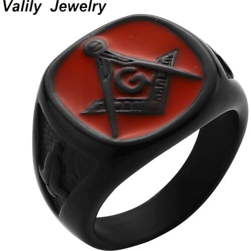 Valily Black Plating Masonic Rings Stainless Steel Freemason Signet Ring For Men Bague Finger Band Ring Christmas Jewelry Gift