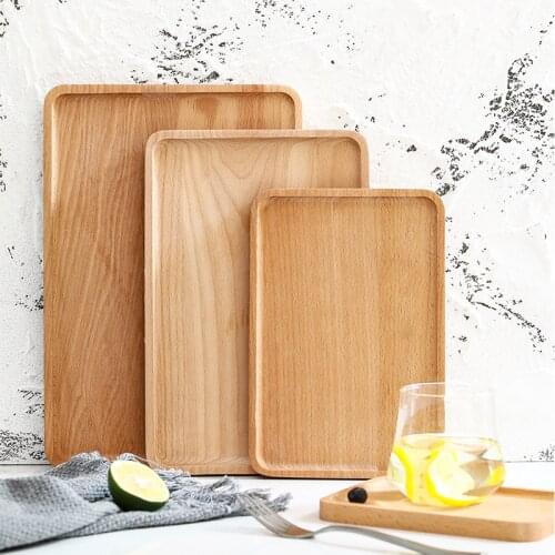 Beech Wood Tray Western Food Serving Trays Rectangular Tea Plate Dinner Plate Solid Wood Fruit Cake Pizza Plate Sushi Dessert