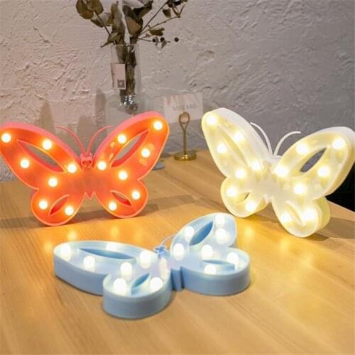 Pink Butterfly Lights Cartoon Letter Night Light Decorative for Bedroom Christmas Gift for Girl Children Battery Powered