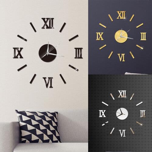 New HOT Modern 3D DIY Mirror Surface Art Wall Clock Sticker Home Office Living Room Decor