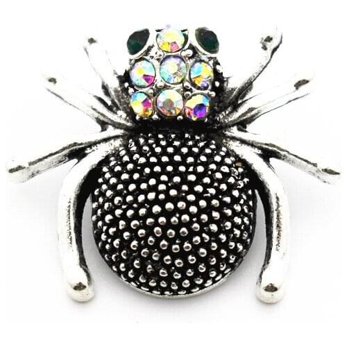 Wholesale 10pcs/lot Metal Vintage Spider Colorful Rhinestone Halloween Snap Buttons Fit 18mm DIY Snap Bracelet Necklace Jewelry