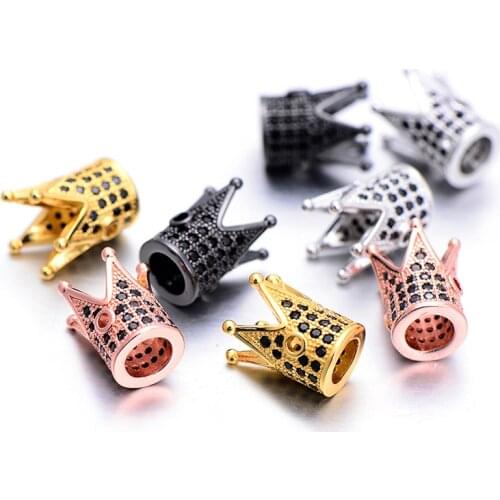 Wholesale Black Zircon Crown Beads fit Charm Bracelet Pendant DIY CZ Spacer Beads Jewelry Making Charms