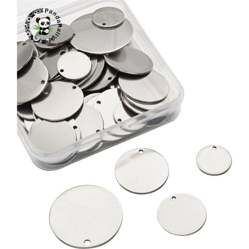 Pandahall 60pcs/Box Stainless Steel blank stamping tag Flat Round Pendants for Jewelry Findings DIY Necklace Bracelet 15~30x1mm