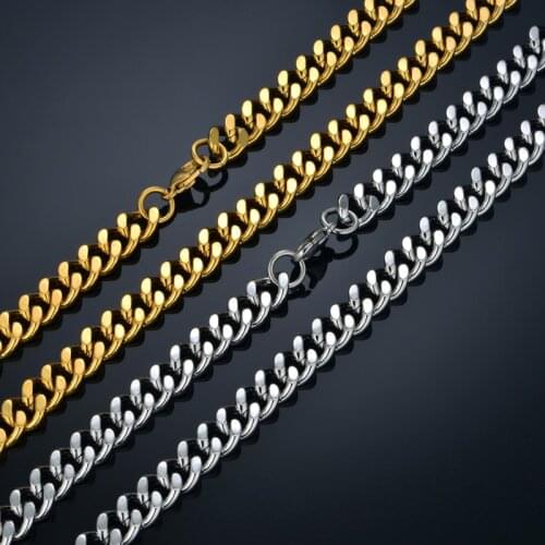 Punk Miami Cuban Link Chain Chokers Long Necklaces 5/9mm Gold Color Stainless Steel Thick Neck Chains For Men Women Jewelry