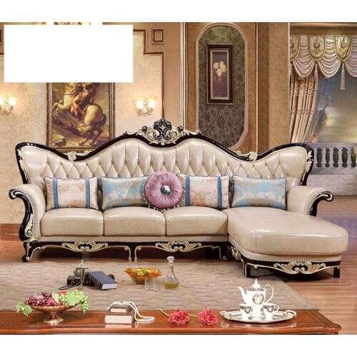 Simple European Sofa European-style Leather Sofa Living Room Solid Wood Chaise Longue Combination Small Apartment American