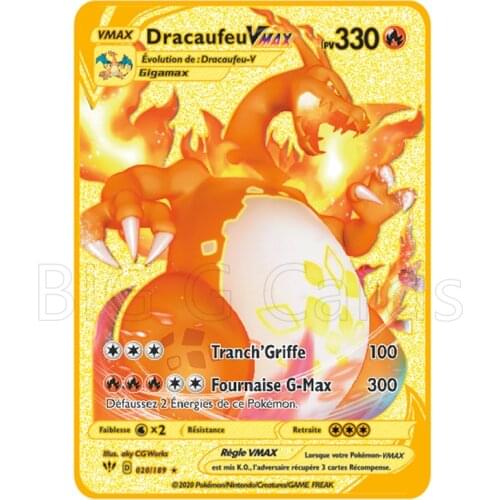 PV French 2021 New Pokemon Charizard Gold Metal Card VMAX Collection Card Childrens Game Card