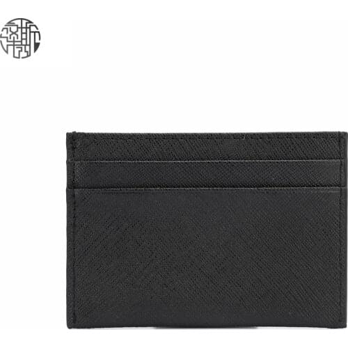Zenos Black Luxury Saffiano Leather Business Credit Card Holder Wallet Name Card Holder Case For Women Men card holder