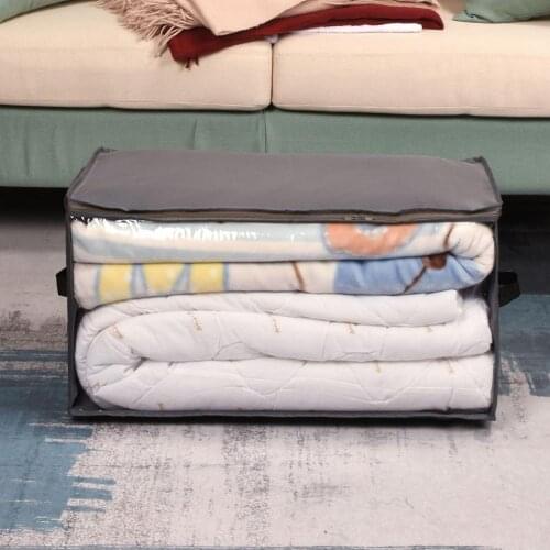 2020 new Foldable Storage Bag Solid Color Clothes Blanket Quilt Organizer Stroage Bag Transparent Travel Luggage Organizer Bag