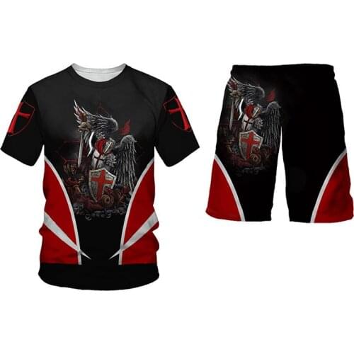 2 Pieces Sets Tracksuit Men t-shirt+Pant Sportwear Suit Casual Men Clothes 3D print Knights Templar shorts Fashion tshirt