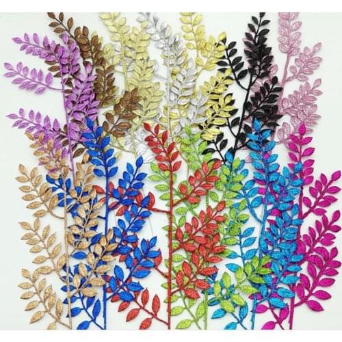 20pcs 45cm Artificial Glitter Melon Seed Leaf Branch For Flower Arrangement Wedding Christmas Tree Party Home Garden Decoration