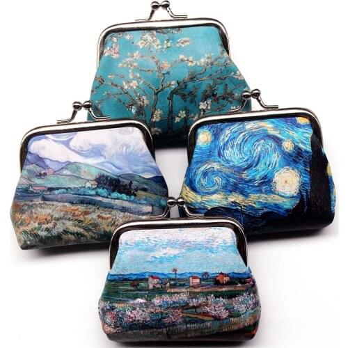 Vintage Women Printing Coin Purses Girl Hasp Wallet Ladies Clutch Change Purse Female Mini Money Bag PU Leather