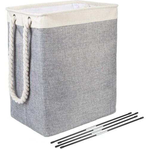 European style high quality foldable laundry basket cotton linen basket glass fiber tube support cotton rope handle LB93018