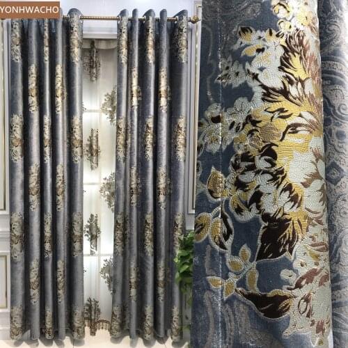 Custom curtain high-grade atmosphere European living room luxury American grey velvet cloth blackout curtain tulle panel C528