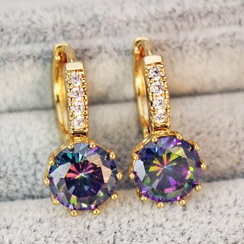 2019 New Statement Fashion Jewelry Women Hoop Earrings Korean Luxury Earrings Color Mix Big Gem Zircon Gold Earrings OBS0006