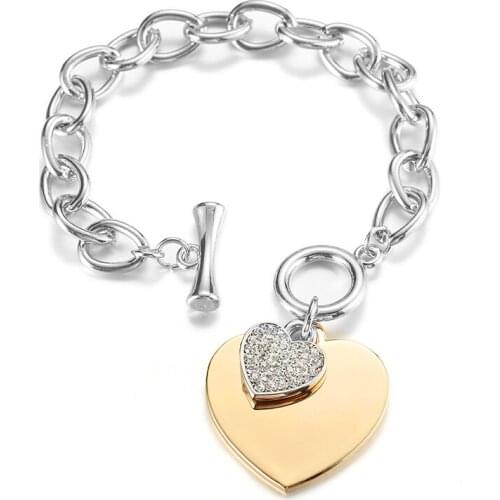 Gold Love Heart Charm Bracelets For Women Accessories Silver Color Link Chain Bileklik Bracelets & Bangles Trendy Jewelry 2021