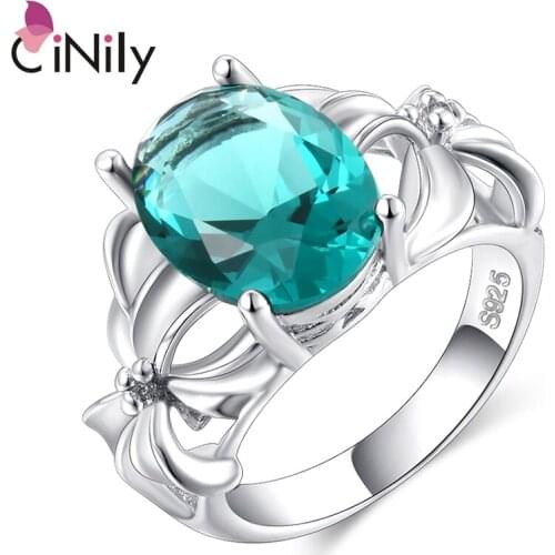 CiNily Created Green Stone Silver Plated Wholesale Fashion for Women Jewelry Wedding Engagement Ring Size 6-9 NJ69