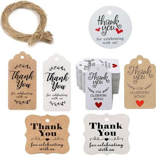 100pcs DIY Hang Tag Thank You for Celebrating with Us 20m Natural Jute Twine Perfect For Handmade Gift Baking Package Decoration