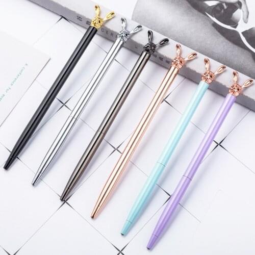 100pcs/set Fashion Cute Rabbit Metal Pen Rabbit Head Ball Pen Wholesale Customized Logo Promotional Gift Pen
