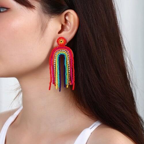 Bohemian earrings rainbow for women big drop earrings Colorful earrings tassel beach vacation summer holiday Rattan Knit