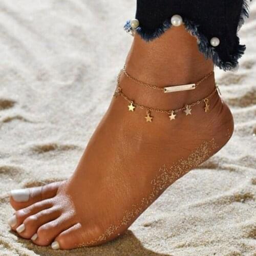 Stainless Steel Double Star Pendant Anklet Beach Foot Jewelry Leg Chain Bracelet Fashion Bohemian Womens Accessories Best Gift