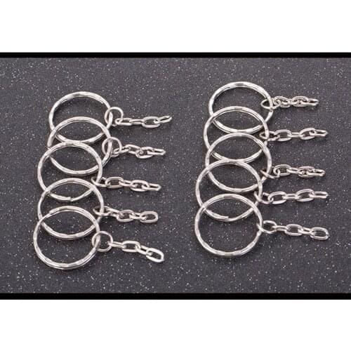 20pcs/bag Metal 25mm Silver Color Key Ring Split Ring With Chain Rings Women Men Keyfob DIY Key Chains Accessories