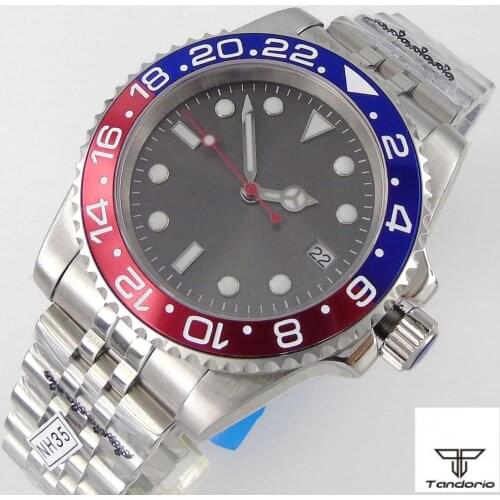 Bliger 40mm Gray Face Sapphire Mens Automatic Watch Japan NH35/Miyota 8215 Movement Date Jubilee Bracelet Red&Blue Alloy Insert