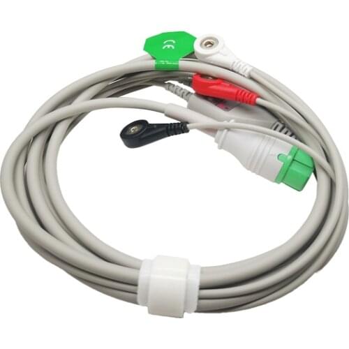ECG Cable One Piece 3 Lead Wires 12 Pin Snap 4.0 End AHA Standard for Mindray Beneview IPM Series Patient Monitor Made in China