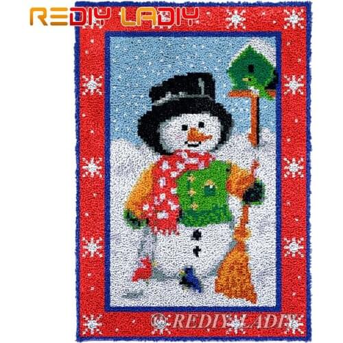 Latch Hook Kits Winter Snowman Chunky Yarn Embroidery Crocheting Tapestry Kits Needlework Arts & Crafts DIY Carpet Rug 58*84cm