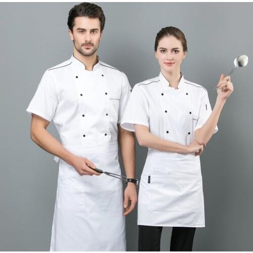 Kitchen Cooking Work Clothes Restaurant Uniform Summer T-shirt Double Breasted Tops Shirt Chef Jackets Unisex
