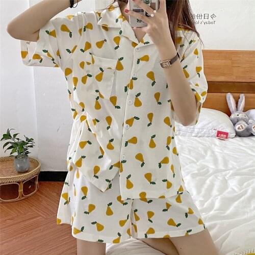 Summer Pajama Set Women cute Printing thin Pajamas Short Sleeve Leisure Girls Sleepwear Womens Nightwear Homewear Two-peice 2xl