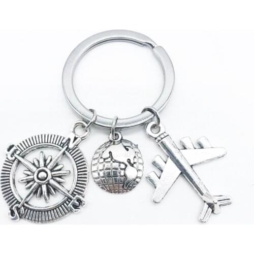 Fashion Pop Creative Postcard Airplane Earth Keychain Compass Personality Keychain Travel Commemorative Gift Best Gift