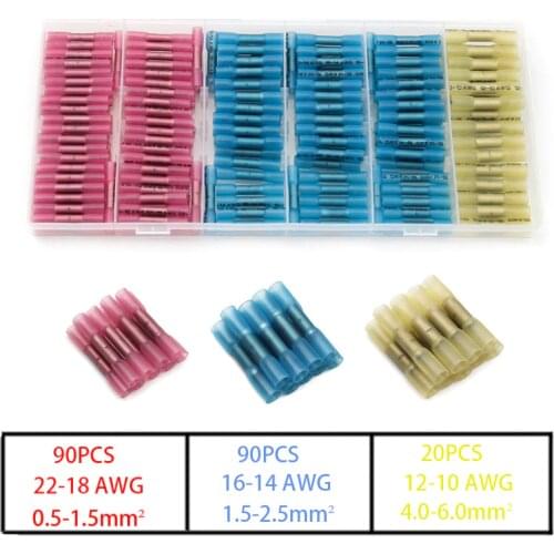 200/100PCS 3Sizes Waterproof Heat Shrink Butt Connectors Electrical Wire Splice Cable Crimp Terminals Connectors AWG 22-10 Kit