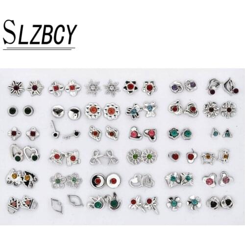 36 Pairs/Lot Mix Animal Heart Small Earrings Set for Women Geometric Golden Silver Color Rhinestone Stud Earring Fashion Jewelry