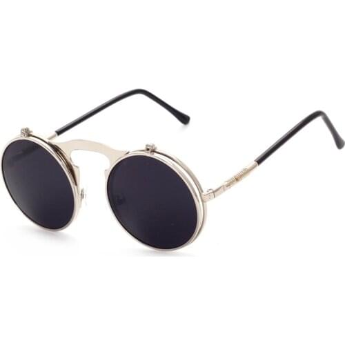 Seemfly Brand Designer Sunglasses Men Driving Round Fashion Flip Sun Glasses Steampunk Vintage Spectacles Women Male UV400